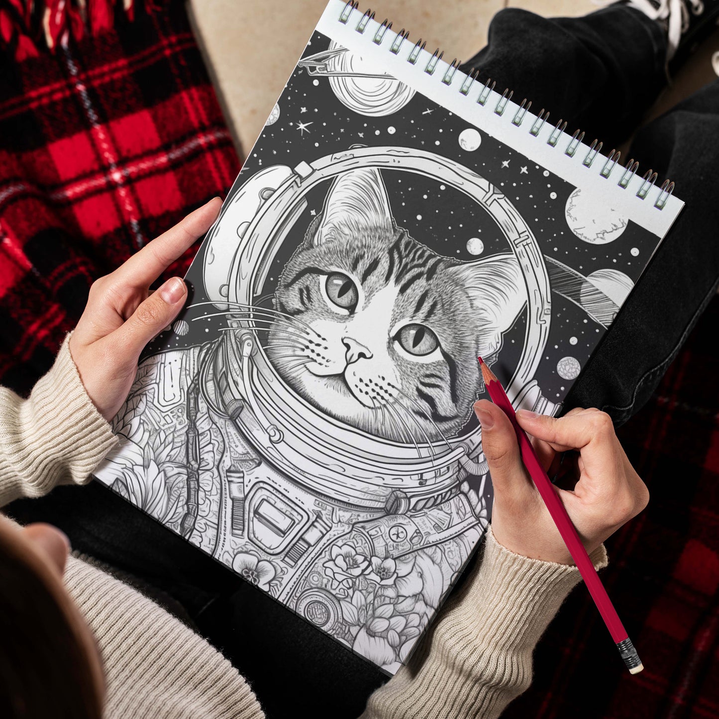 Astronaut Cat Spiral Bound Coloring Book, Blast off into Coloring Excitement with 30 Pages, Bringing Astronaut Cats and Cosmic Adventures to Life