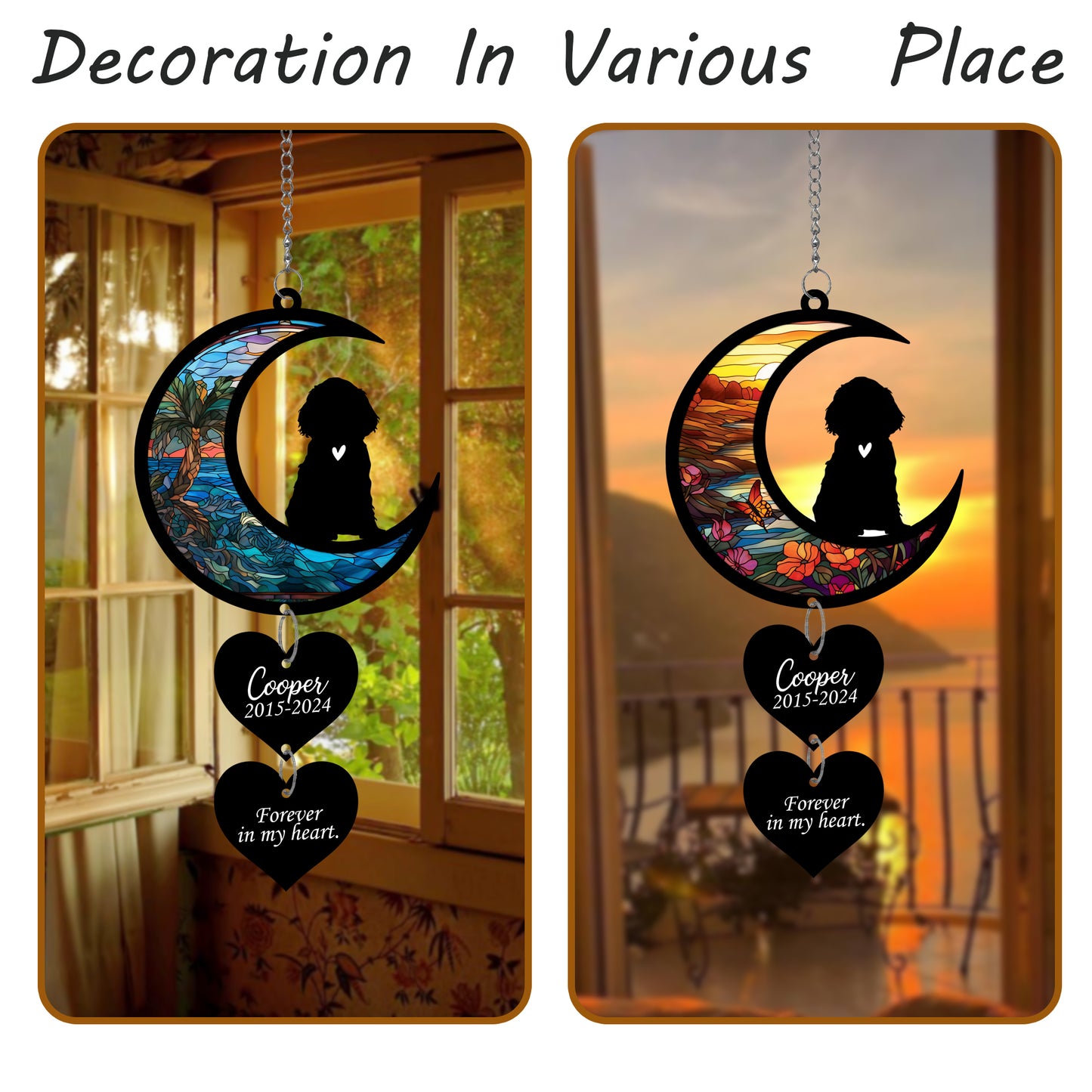 Netecom Personalized Cocker Spaniel Moon Heart Memorial Suncatcher – Dog Loss Remembrance Gift, Forever Loved Ornament