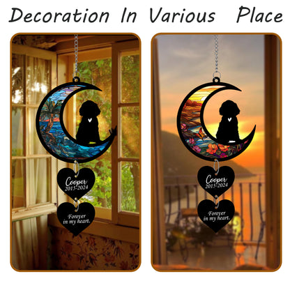 Netecom Personalized Cocker Spaniel Moon Heart Memorial Suncatcher – Dog Loss Remembrance Gift, Forever Loved Ornament