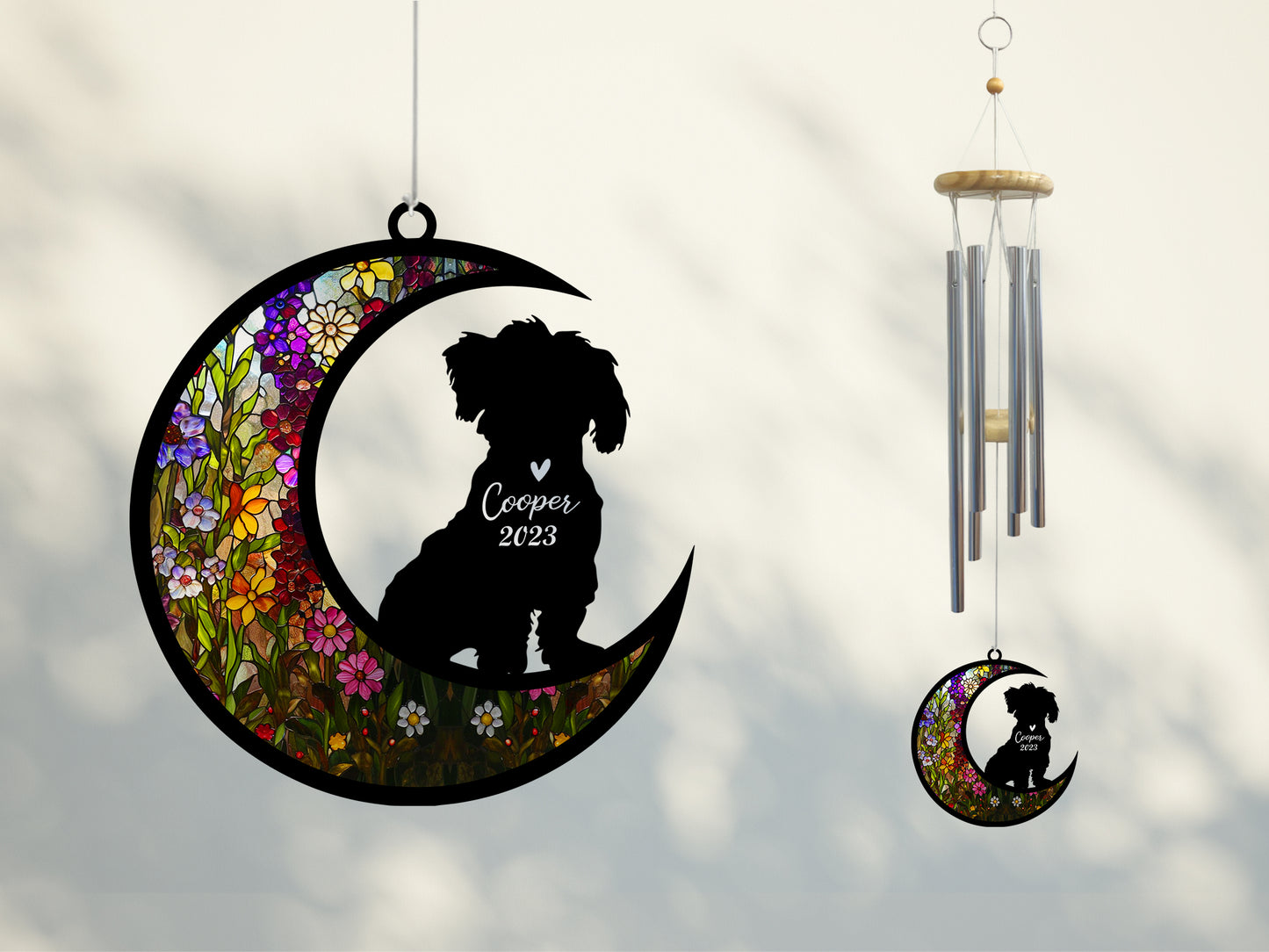 Netecom Maltese Dog Wind Chimes Memorial, Personalized Pet Memorial Windchime for Dogs Suncatcher, Loss of Pet Remembrance Gift, Sympathy Wind Chimes Outside Garden Decor, Dog Passing Away Gifts