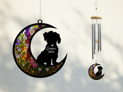 Netecom Maltese Dog Wind Chimes Memorial, Personalized Pet Memorial Windchime for Dogs Suncatcher, Loss of Pet Remembrance Gift, Sympathy Wind Chimes Outside Garden Decor, Dog Passing Away Gifts
