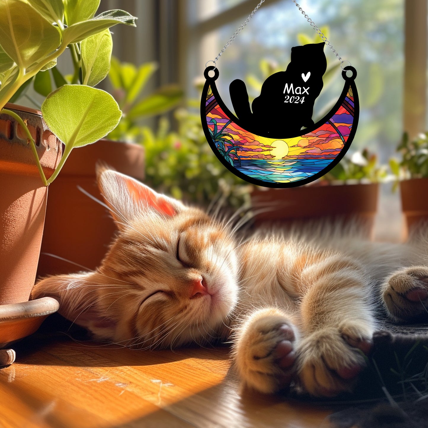 Netecom Personalized Exotic Shorthair Cat Memorial Suncatcher, Custom Cat Ornament with Name Date, Loss of Pet Sympathy Suncatcher Gifts for Cat Lovers, Remembrance Gifts for Loss of Pet