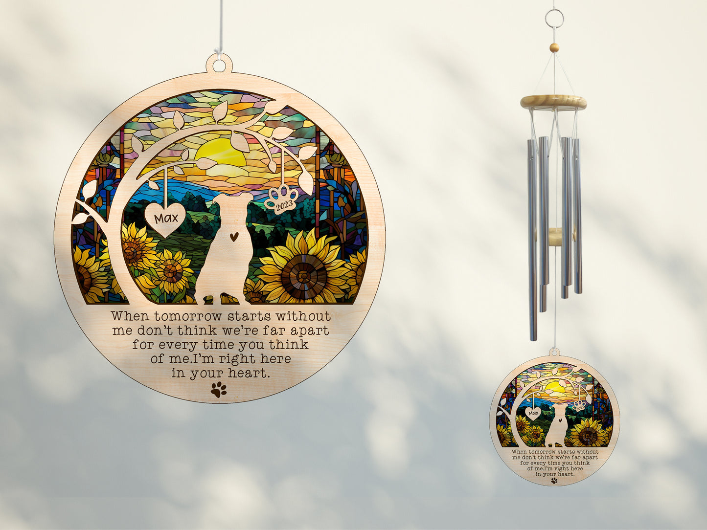 Netecom Staffordshire Bull Terrier Dog Wind Chimes Memorial, Personalized Pet Memorial for Dogs Suncatcher, Dog Loss Memorial Ornament, Sympathy Windchime Outside Garden Decor, Loss of Pet Remembrance Gift