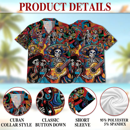 Netecom Day of the Dead Skeleton Hawaiian Shirt, Colorful Mexican Calavera Button Down Summer Beach Short Sleeve Shirts