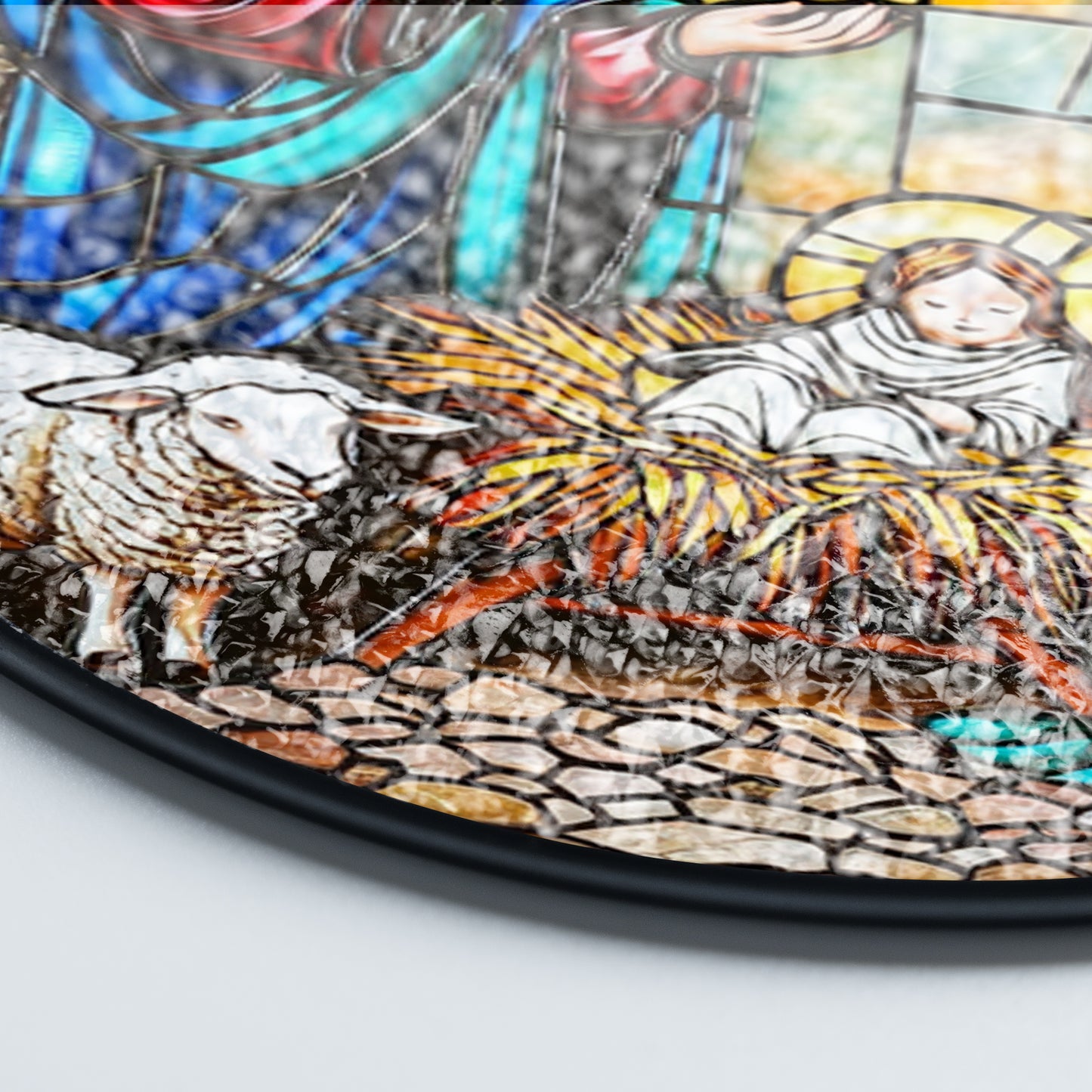 Netecom The Holy Family Stained Glass Suncatcher, Nativity Scene Christmas Window Hanging, Religious Home Decor, Spiritual Gift for Faith and Celebration