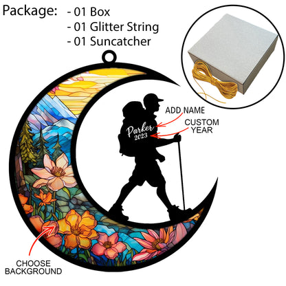 Netecom Personalized Mountain Hiking Suncatcher Ornament - Custom Name Hiker Ornament - Gift for Man & Woman Hiker, Mountain Climber, or Through Hiker - Perfect for Hiking Lovers