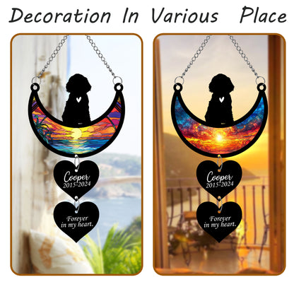 Netecom Personalized Cocker Spaniel Moon Heart Memorial Suncatcher, Custom Dog Ornament with Name Date, Dog Loss Sympathy Gift, Pet Remembrance Keepsake