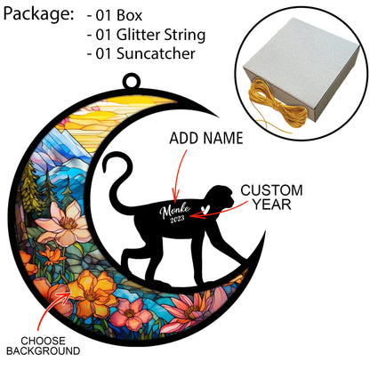 Netecom Personalized Monkey Memorial Suncatcher - Monkey Christmas Ornament with Name & Date - Pet Loss Stained Glass Light Catcher - Bereavement & Sympathy Gift for Loss of Pet