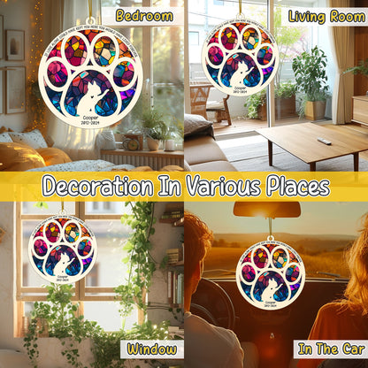 Netecom Personalized Boston Terrier Dog Paw Memorial Suncatcher with Name Date, Pet Loss Sympathy Gift, Remembrance Gift for Dog Lovers