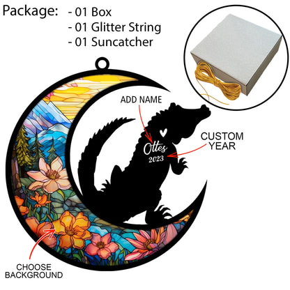 Netecom Personalized Alligator Memorial Suncatcher - Alligator Christmas Ornament with Name - Pet Loss Stained Glass Light Catcher - Bereavement & Sympathy Gift for Loss of Pet
