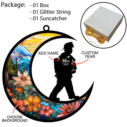 Netecom Personalized Firefighter Suncatcher - Memorial & Sympathy Gift for Loss of Father, Husband, or Dad - Bereavement Ornament for Fireman - Christmas Window Car Light Catcher