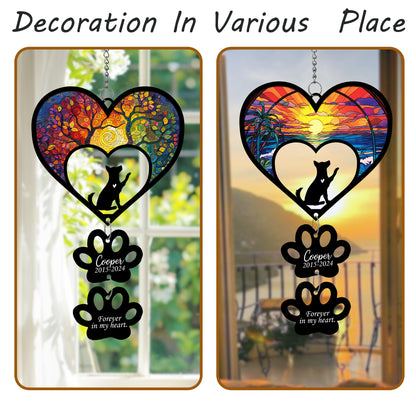 Netecom Personalized Husky Rainbow Heart Paw Memorial Suncatcher, Custom Dog Ornament with Name Date, Pet Loss Sympathy Gift, Dog Remembrance Keepsake