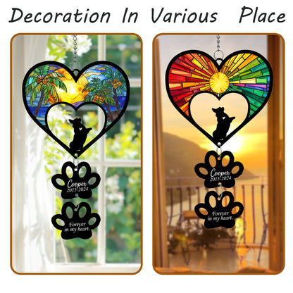 Netecom Personalized Corgi Rainbow Heart Paw Memorial Suncatcher, Custom Dog Ornament with Name Date, Dog Loss Sympathy Gift, Pet Remembrance Keepsake