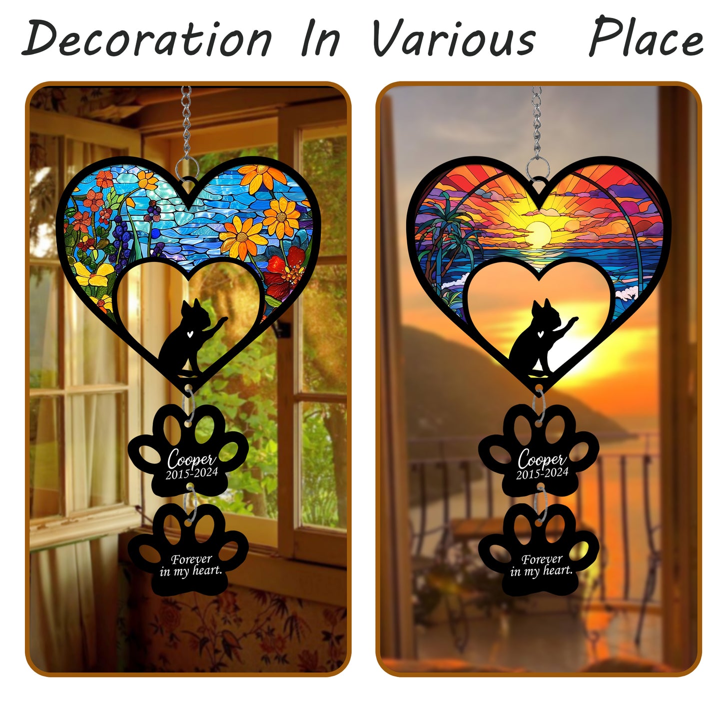 Netecom Personalized Boston Terrier Rainbow Heart Paw Memorial Suncatcher, Custom Dog Ornament with Name Date, Dog Loss Sympathy Gift, Pet Remembrance Keepsake