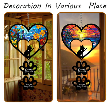 Netecom Personalized Boston Terrier Rainbow Heart Paw Memorial Suncatcher, Custom Dog Ornament with Name Date, Dog Loss Sympathy Gift, Pet Remembrance Keepsake