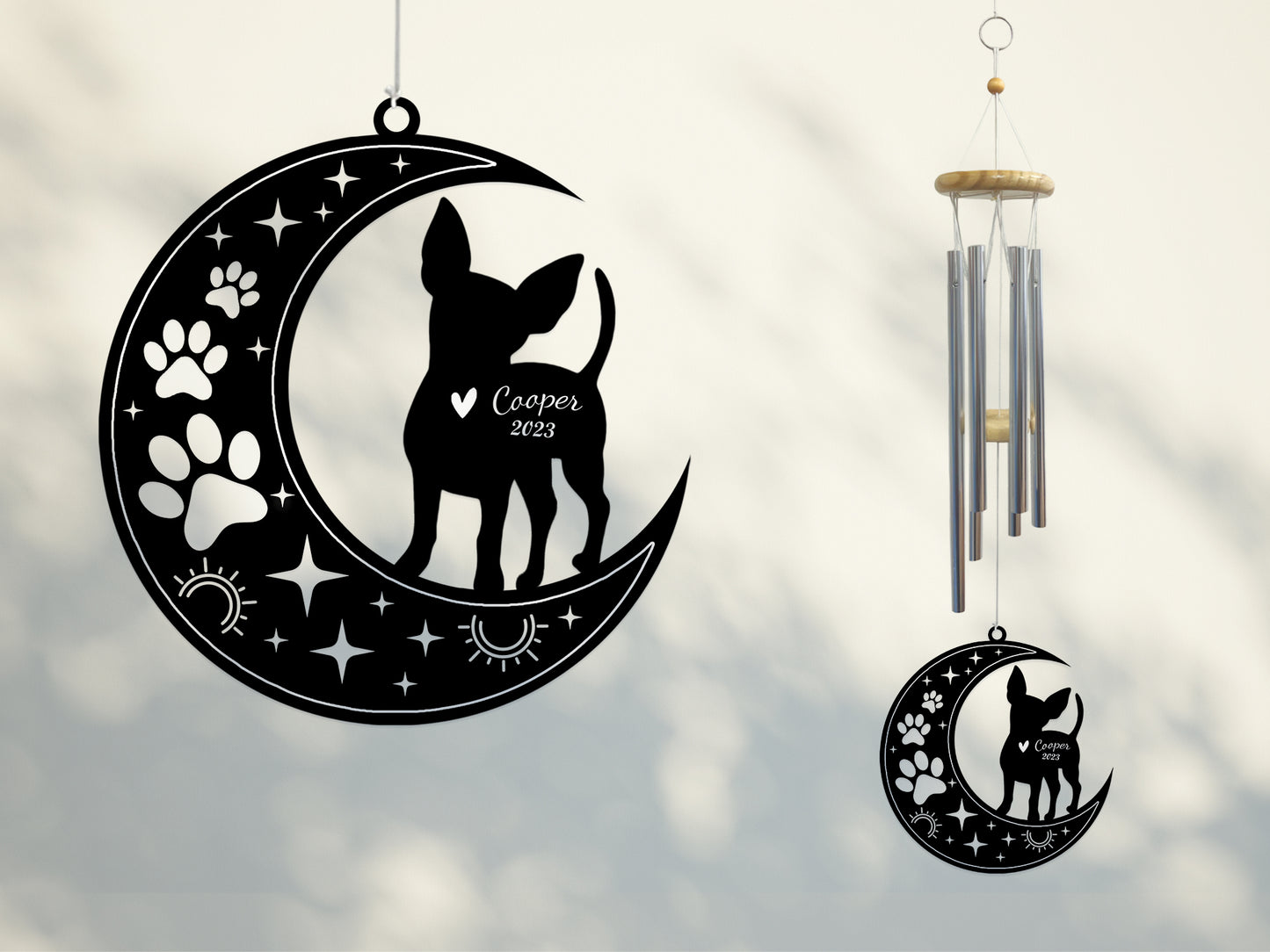 Netecom Chihuahua Dog Wind Chimes Memorial, Personalized Pet Memorial Windchime for Dog Suncatcher, Pet Condolences Gift for Loss of Dog, Pet Remembrance Gift, Sympathy Pet Wind Chimes Outdoor Garden