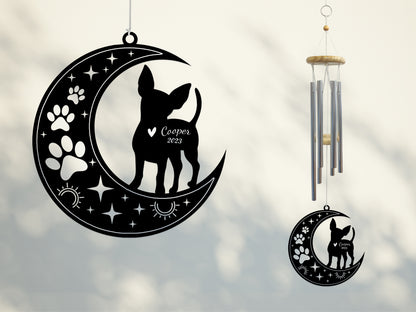 Netecom Chihuahua Dog Wind Chimes Memorial, Personalized Pet Memorial Windchime for Dog Suncatcher, Pet Condolences Gift for Loss of Dog, Pet Remembrance Gift, Sympathy Pet Wind Chimes Outdoor Garden