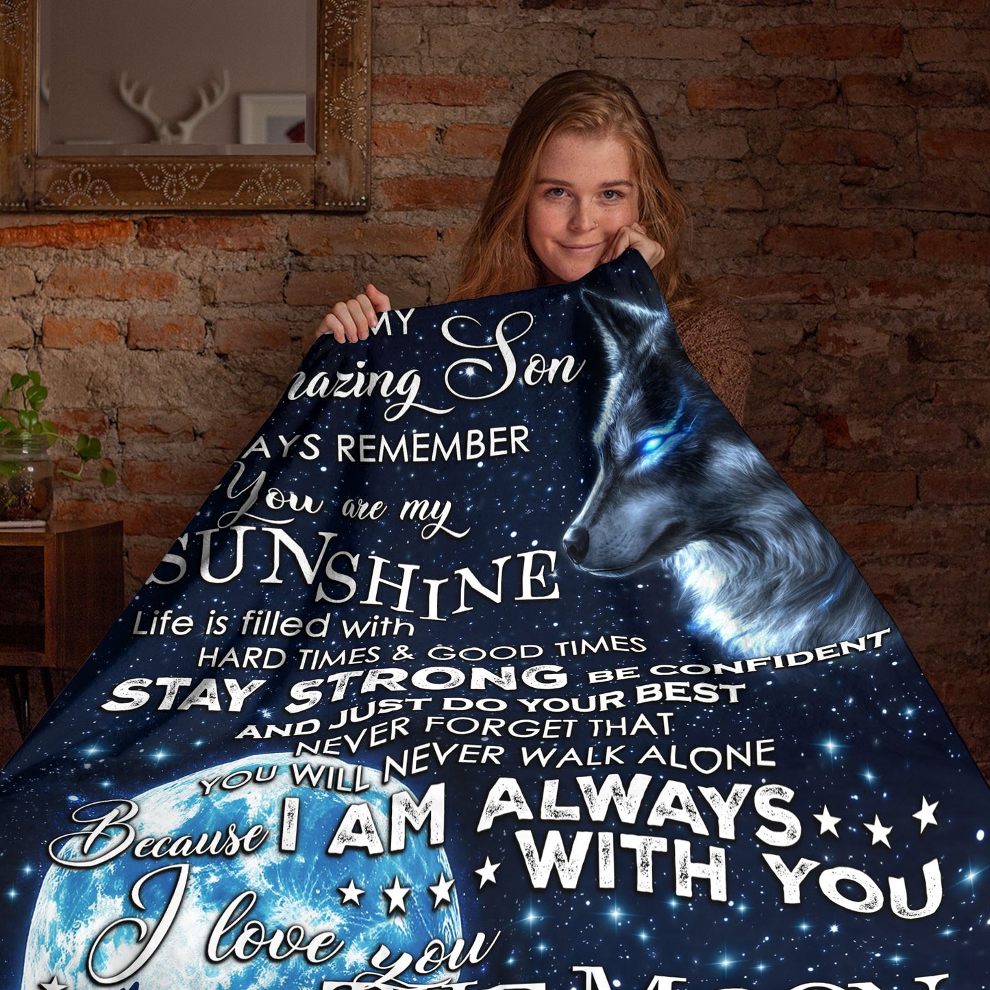 Netecom Personalized Wolf To My Amazing Son Blanket from Mom, Custom Moon and Wolf Throw Blanket for Couch, Bed or Sofa, Ultra Soft Warm Gift for Son’s Birthday, Anniversary and Christmas