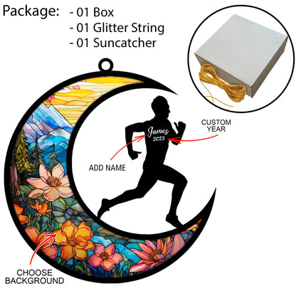 Netecom Personalized Running Suncatcher - Runner Ornament for Christmas Tree 2025 - Running Christmas Pendant & Hanging Decoration for Car, Window, Home & Party - Running Lover Gift