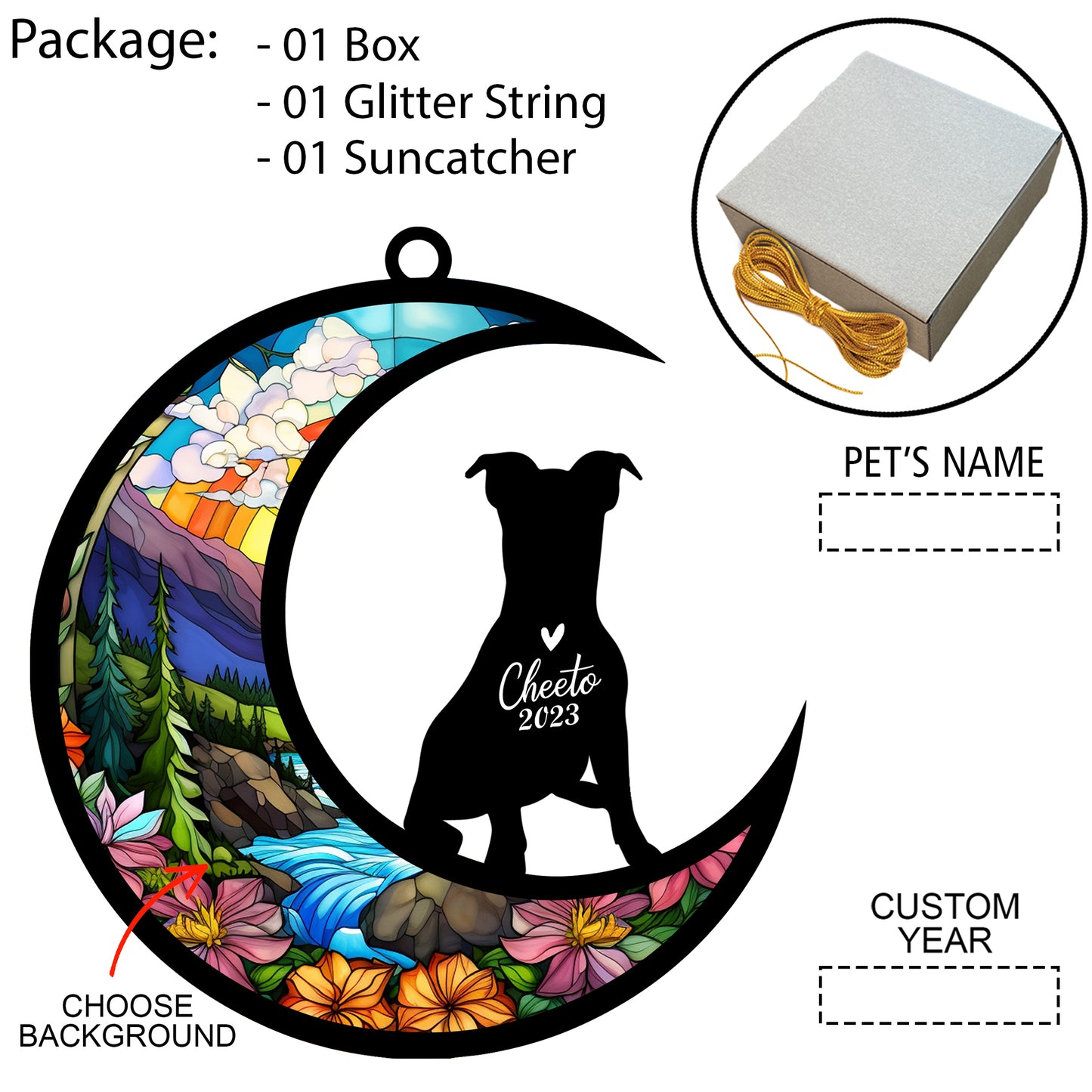Netecom Personalized Jack Russell Dog Memorial Suncatcher, Christmas Ornament with Name Date, Pet Loss Stained Glass Sun Catcher, Dog Memorial Ornament, Bereavement Sympathy Gift for Dog Lovers