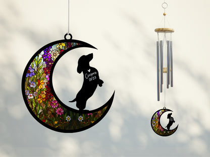 Netecom Dachshund Dog Wind Chimes Memorial, Personalized Pet Memorial Wind Chimes for Wiener Dog, Loss of Pet Remembrance Gift, Sympathy Wind Chimes Outside Garden Decor, Dog Passing Away Gifts