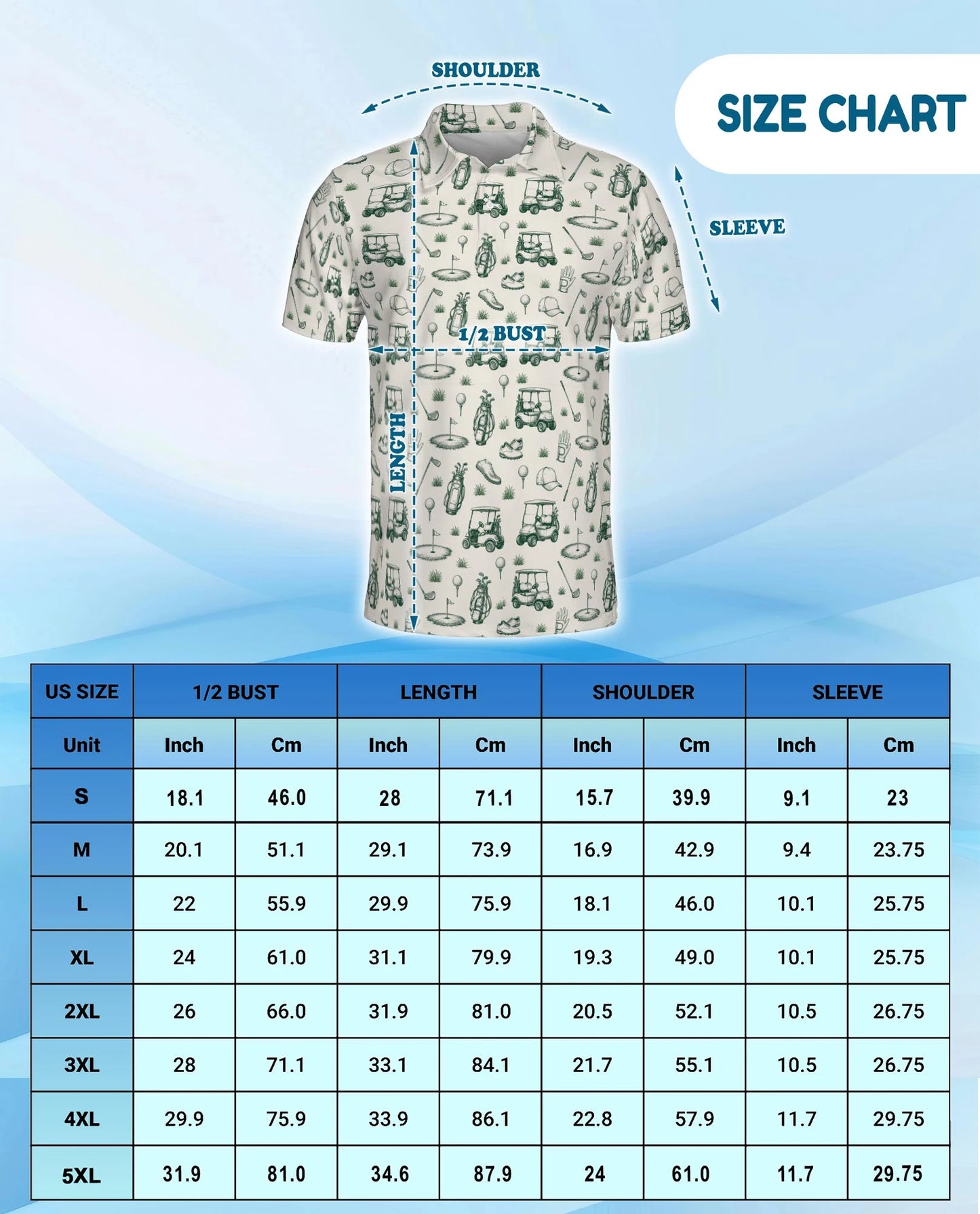 Vintage Golf Sketch Pattern Polo Shirt for Men – Classic Golfer Style | Netecom