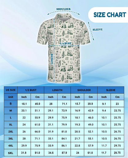 Vintage Golf Sketch Pattern Polo Shirt for Men – Classic Golfer Style | Netecom