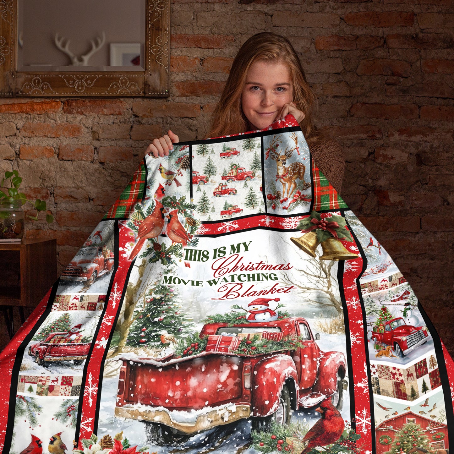 Netecom Red Truck Christmas Blanket, Holiday Movie Watching Throw Blanket for Couch, Bed or Sofa, Ultra Soft Warm Gift for Christmas and Cozy Winter