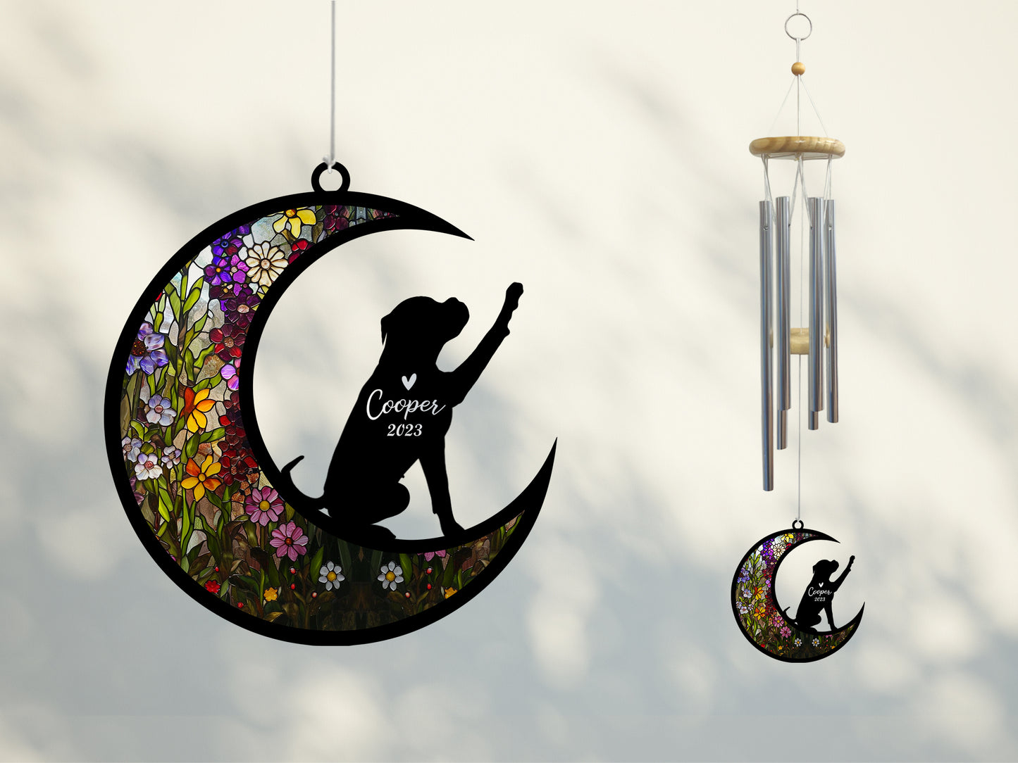 Netecom Boxer Dog Wind Chimes Memorial, Personalized Pet Memorial Windchime for Dogs Suncatcher, Loss of Pet Remembrance Gift, Sympathy Wind Chimes Outside Garden Decor, Dog Passing Away Gifts