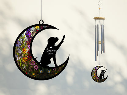 Netecom Boxer Dog Wind Chimes Memorial, Personalized Pet Memorial Windchime for Dogs Suncatcher, Loss of Pet Remembrance Gift, Sympathy Wind Chimes Outside Garden Decor, Dog Passing Away Gifts