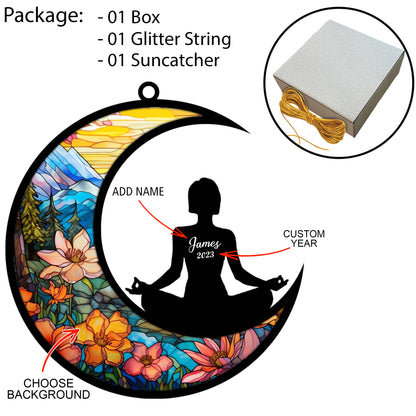 Netecom Personalized Yoga Suncatcher - Yoga Meditation Christmas Tree Ornament & Namaste Christmas Pendant - Hanging Ornaments for Car, Window - Custom Fitness Gift for Women