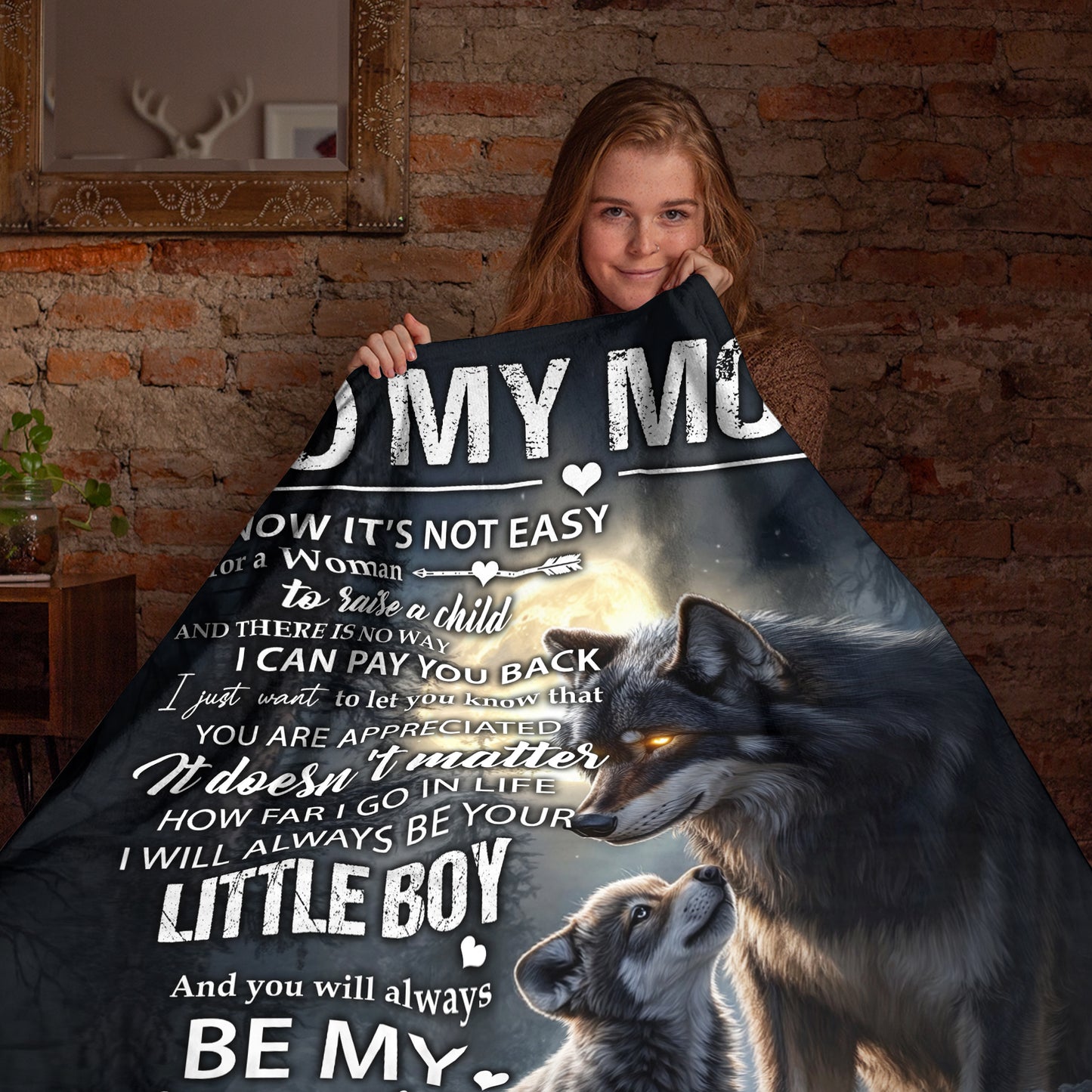 Netecom Personalized To My Mom Blanket from Daughter and Son, Wolf Family Love Letter Throw Blanket for Couch, Bed or Sofa, Ultra Soft Warm, Birthday Gifts for Mom, Mother’s Day or Christmas Present