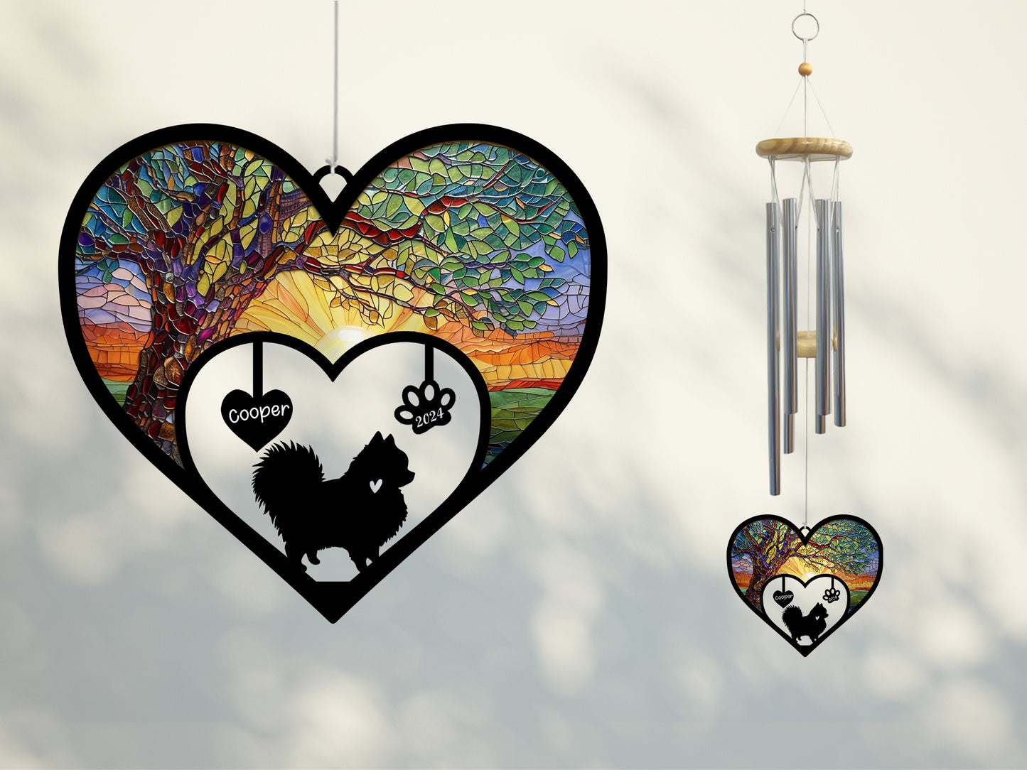 Netecom Personalized Pomeranian Dog Memorial Wind Chimes, Dog Name Suncatcher, Pet Loss Gift for Dog Lovers, Outdoor Garden Remembrance Decor
