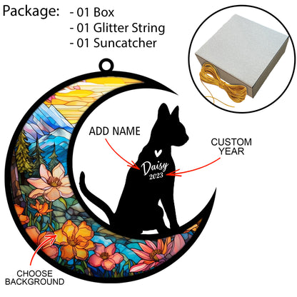 Netecom Personalized Abyssinian Cat Memorial Suncatcher - Custom with Name & Date - Pet Loss Light Catcher - Christmas Cat Ornament for Window Hangings