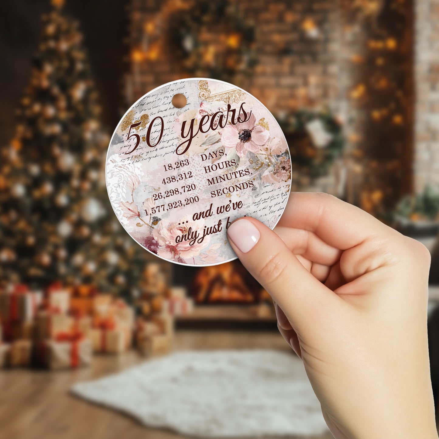Netecom 50th Anniversary Ornament, 50th Wedding Ornaments Ceramic for Xmas Tree Hanging Decorations Gift, Gifts for Couple Husband Wife, Home Decor