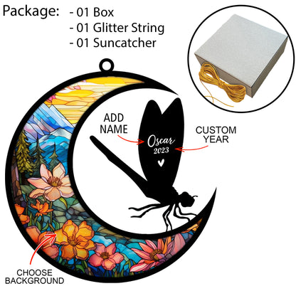 Netecom Personalized Dragonfly Memorial Suncatcher - Dragonfly Christmas Ornament with Name - Pet Loss Stained Glass Light Catcher - Bereavement & Sympathy Gift for Loss of Pet