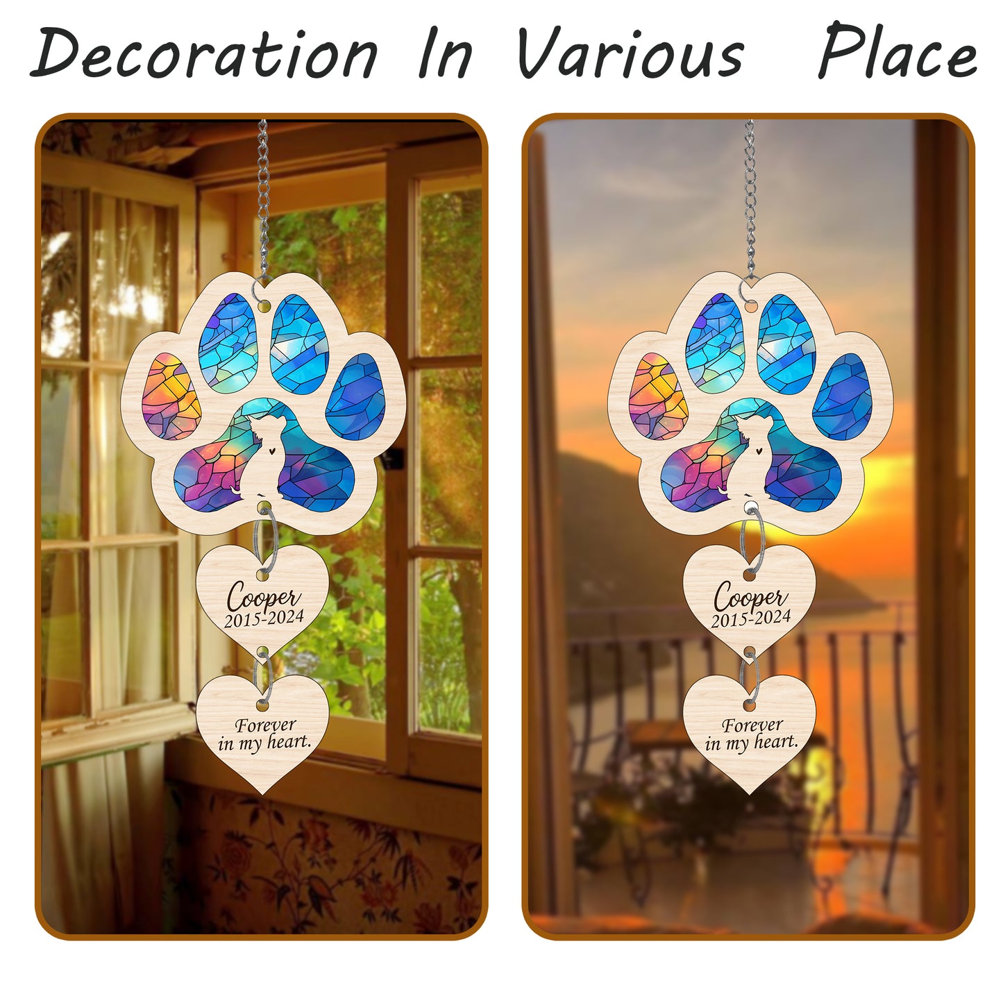 Netecom Personalized Chihuahua Paw Heart Memorial Suncatcher, Dog Paw Ornament with Name Date, Dog Loss Sympathy Gift, Pet Remembrance Keepsake
