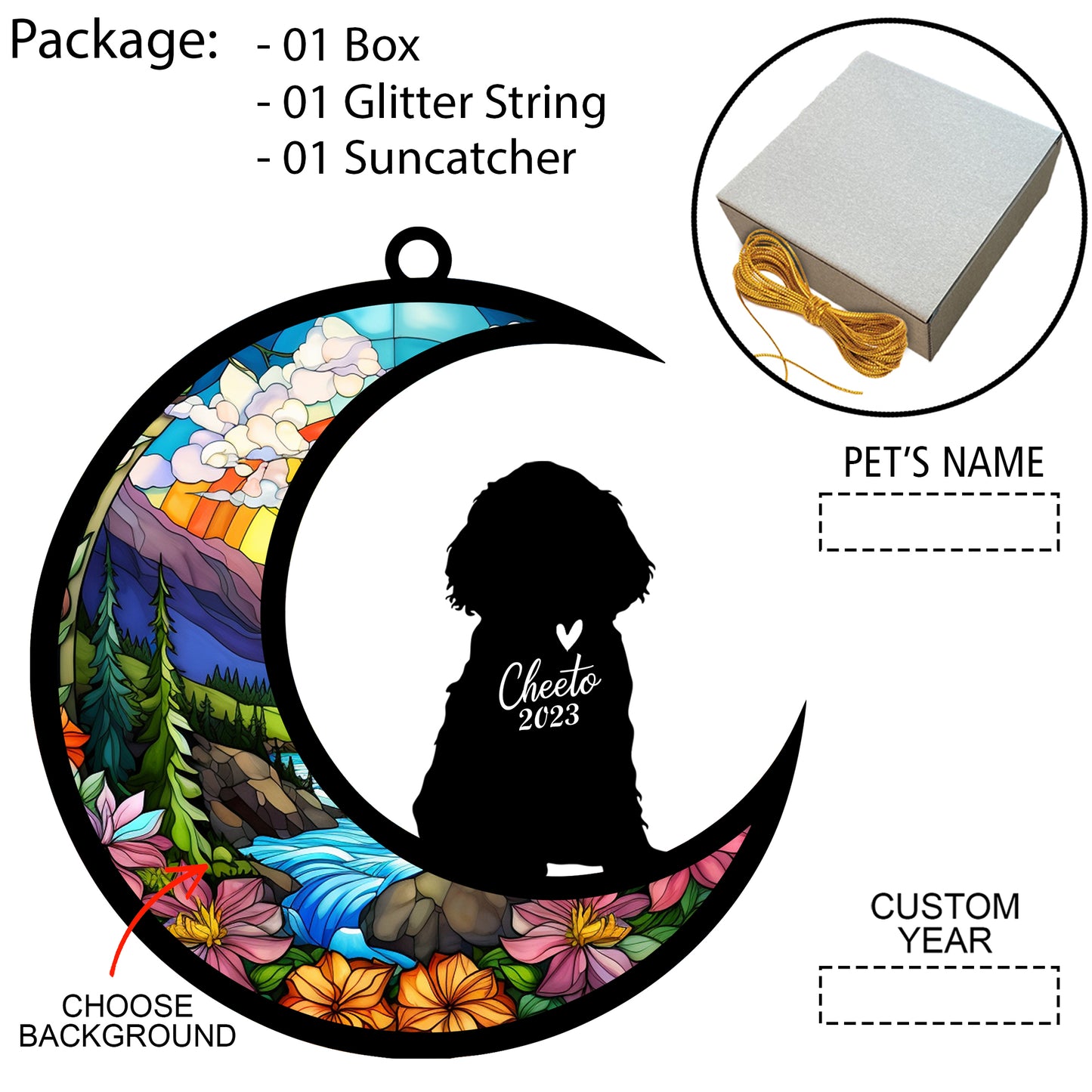 Netecom Personalized Cocker Spaniel Dog Memorial Suncatcher, Christmas Ornament with Name Date, Pet Loss Stained Glass Sun Catcher, Dog Memorial Ornament, Bereavement Sympathy Gift for Dog Lovers
