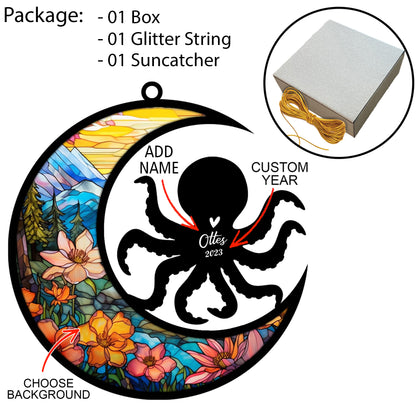 Netecom Personalized Octopus Memorial Suncatcher - Octopus Christmas Ornament with Name - Pet Loss Stained Glass Light Catcher - Bereavement & Sympathy Gift for Loss of Pet