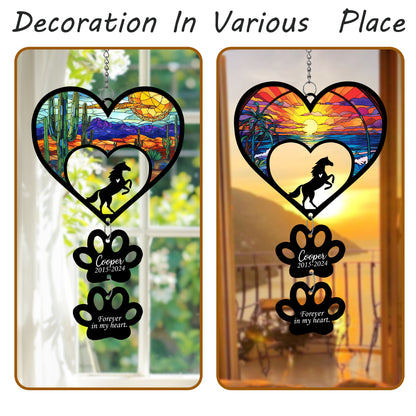 Netecom Personalized Horse Rainbow Heart Paw Memorial Suncatcher, Custom Horse Ornament with Name Date, Pet Loss Sympathy Gift, Pet Remembrance Keepsake