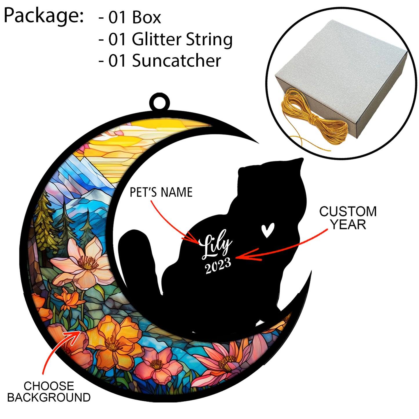 Netecom Personalized Exotic Shorthair Cat Memorial Suncatcher - Custom with Name & Date - Pet Loss Light Catcher - Gifts for Cat Lovers - Christmas Cat Ornament for Window & Home Hangings