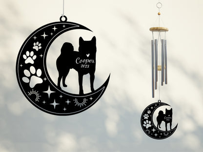 Netecom Akita Dog Wind Chimes Memorial, Personalized Pet Memorial Windchime for Dog Suncatcher, Pet Condolences Gift for Loss of Dog, Pet Remembrance Gift, Sympathy Pet Wind Chimes Outdoor Garden