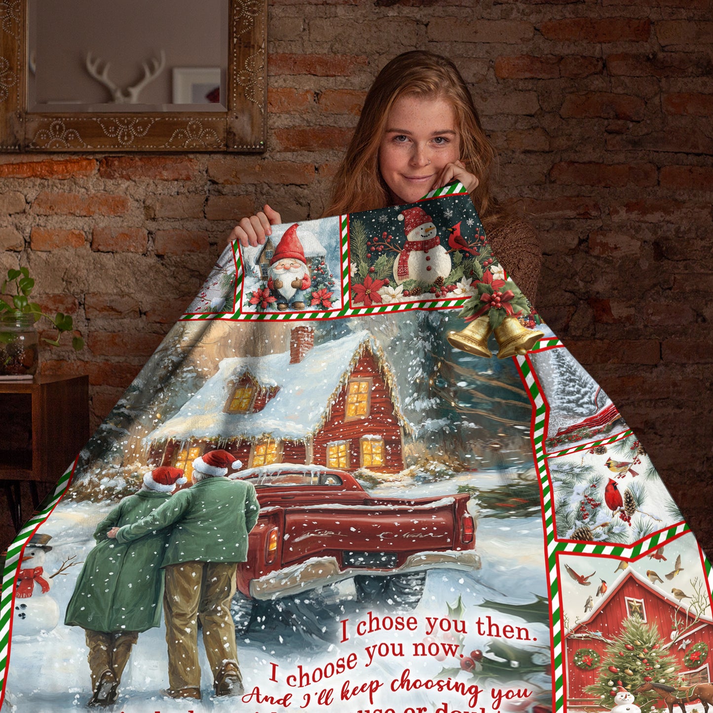 Netecom Christmas Old Couple Blanket, Winter Red Truck Snow Scene Throw Blanket for Couch, Bed or Sofa, Ultra Soft Warm Gift for Holiday and Christmas