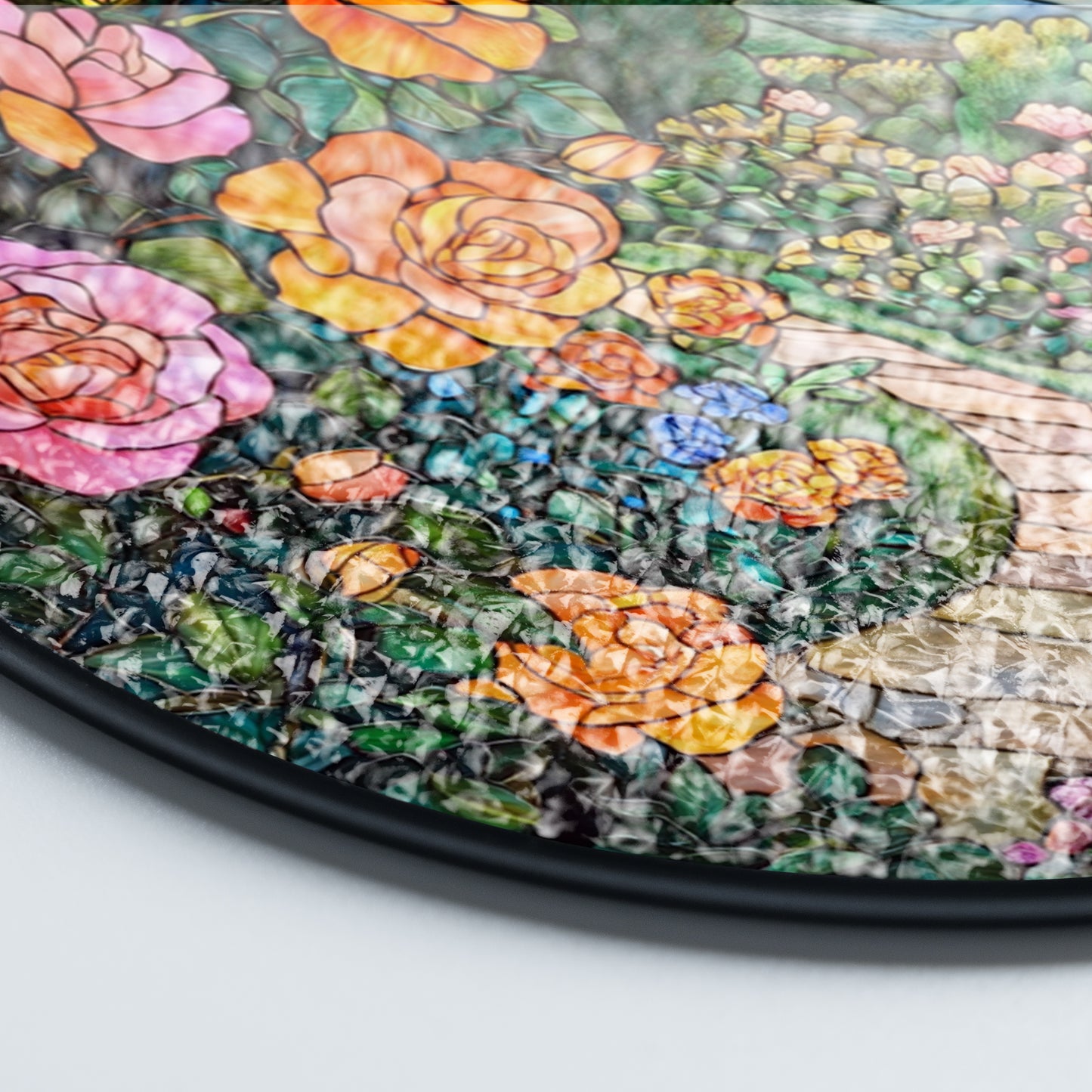 Netecom Rose Garden Stained Glass Ornament – Custom Floral Sun Catcher, Garden Path Decoration and Gift