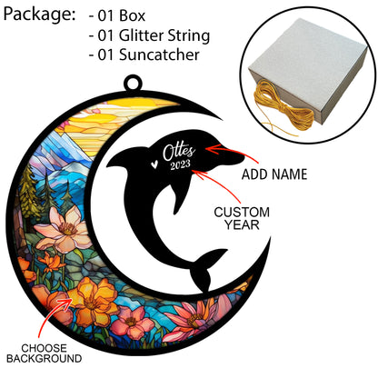 Netecom Personalized Dolphin Memorial Suncatcher - Dolphin Christmas Ornament with Name - Pet Loss Stained Glass Light Catcher - Bereavement & Sympathy Gift for Loss of Pet