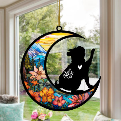 Netecom Personalized Bulldog Memorial Suncatcher, Beagle Christmas Ornament with Name Date, Dog Memorial Ornament Loss of Pet Sympathy Gift, Pet Loss Stained Glass
