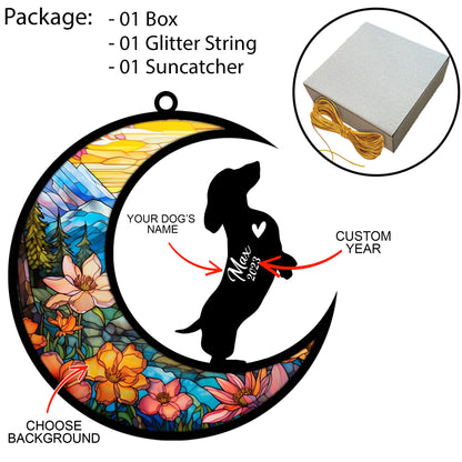 Netecom Pitbull Memorial Suncatcher, Pitbull Christmas Ornament with Name Date, Personalized Pet Loss Stained Glass Light Catcher, Dog Memorial Ornament Loss of Pet Sympathy Gift, Dog Bereavement Gift