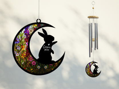 Netecom Rabbit Wind Chimes Memorial, Personalized Pet Memorial Windchime for Bunny Suncatcher, Loss of Pet Remembrance Gift, Sympathy Wind Chimes Outside Garden Decor, Rabbit Passing Away Gifts