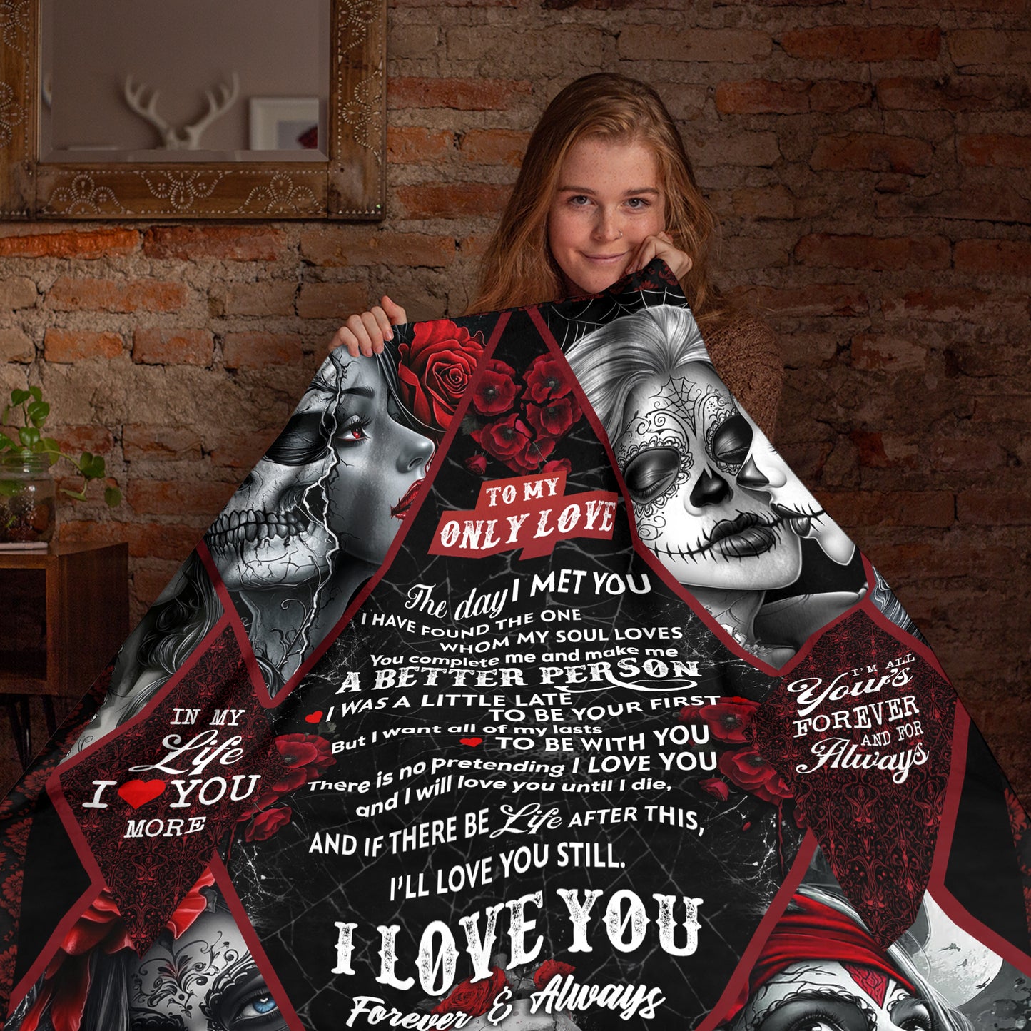 Netecom Gothic To My Only Love Blanket, Skull and Rose Throw Blanket for Couch, Bed or Sofa, Ultra Soft Warm Gift for Birthday, Anniversary and Christmas