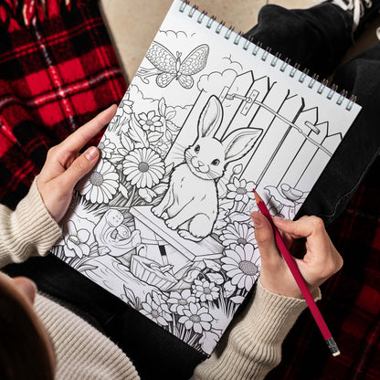 Cute Spring Spiral Bound Coloring Book, Unleash Your Creativity with 30 Coloring Pages, Featuring Charming Illustrations of Cute Characters and Spring Elements